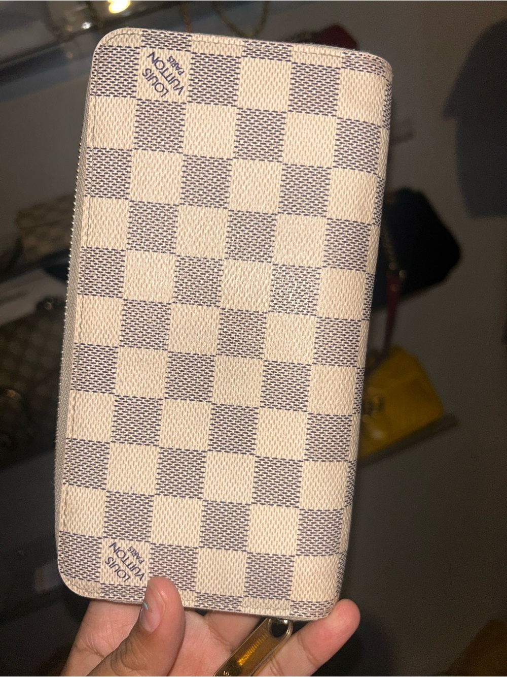 Louis Vuitton Cream & Light Blue Checker Zip Wallet